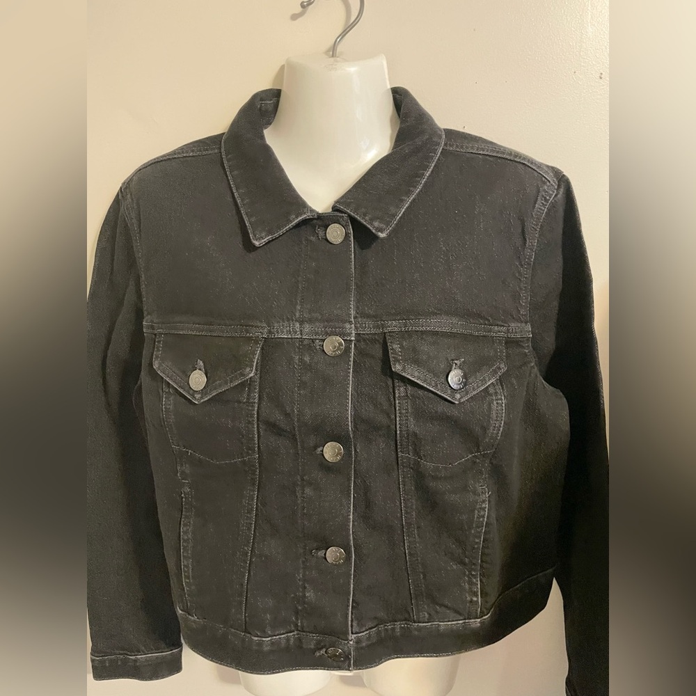 Sz US L Reitmans denim jacket black button up long sleeve,collar new with tags - Picture 6 of 9